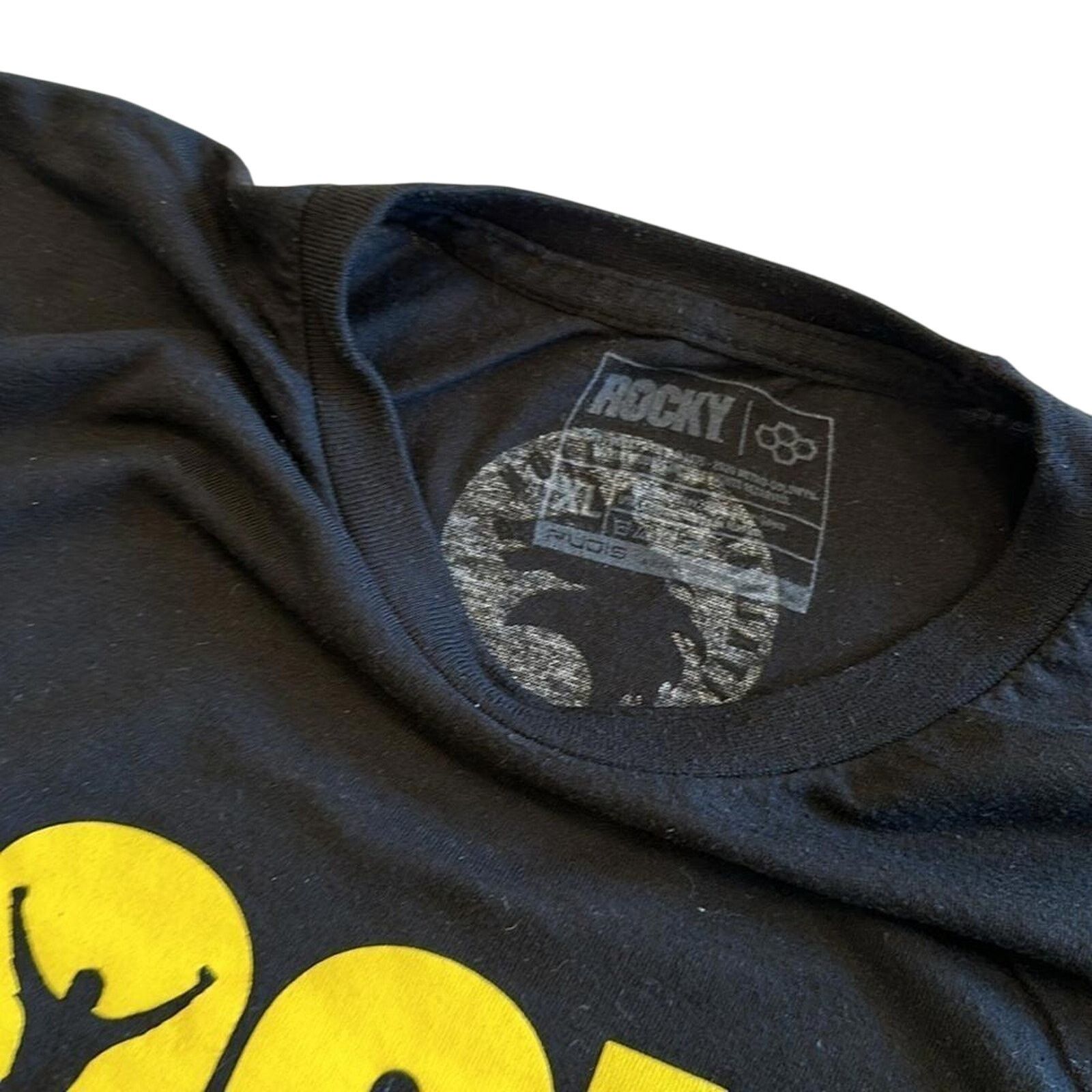 Designer ROCKY Graphic Black T-Shirt - Bold Yellow Print Size US XL / EU 56 / 4 - 3 Thumbnail