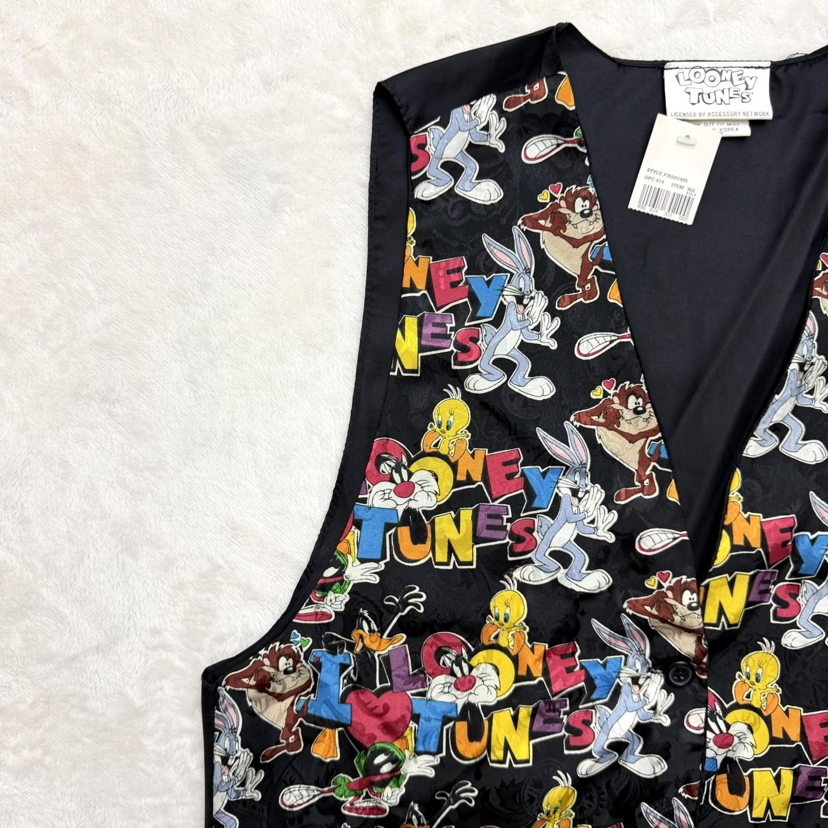 Disney VINTAGE Looney Tunes Vest Mens One Size Black Cartoon Characters Novelty 90s Size US M / EU 48-50 / 2 - 5 Thumbnail