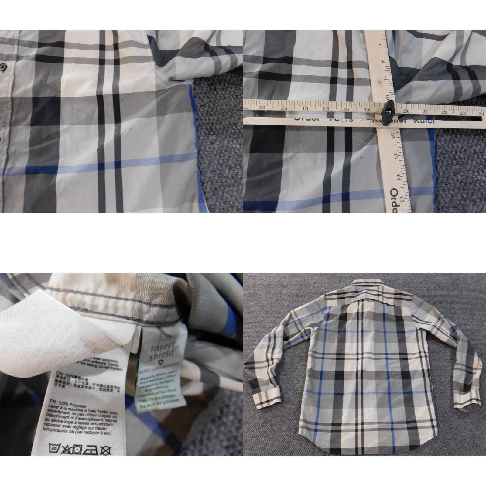 ExOfficio ExOfficio Shirt Men Medium Gray Insect Shield Plaid Outdoors Button Up Long Sleeve Size US M / EU 48-50 / 2 - 8 Thumbnail