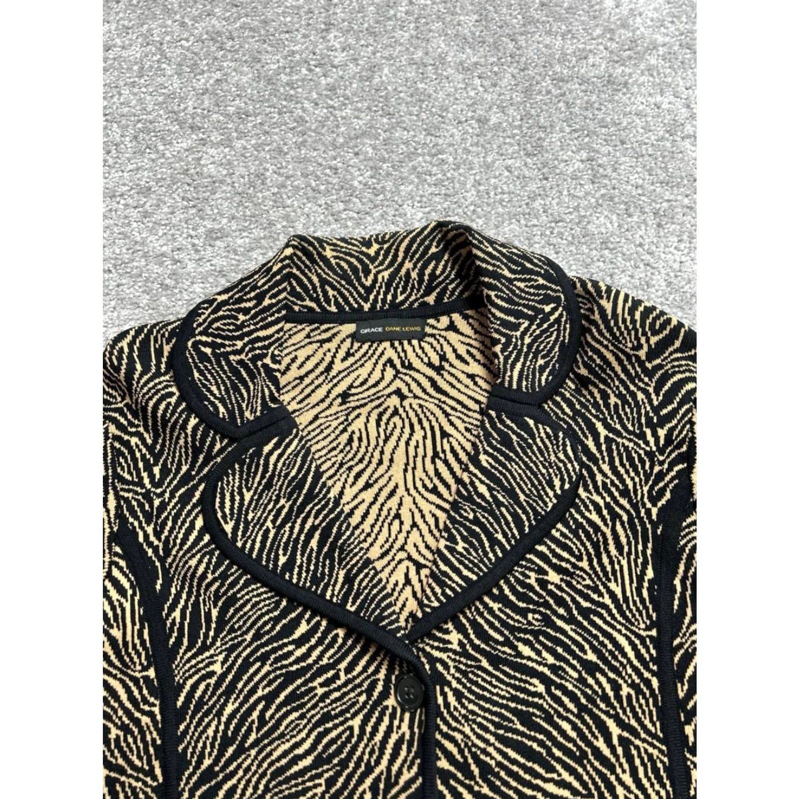 Vintage Grace Dane Lewis Cardigan Sweater Womens M Black Tiger Print Knitted Size M / US 6-8 / IT 42-44 - 3 Thumbnail