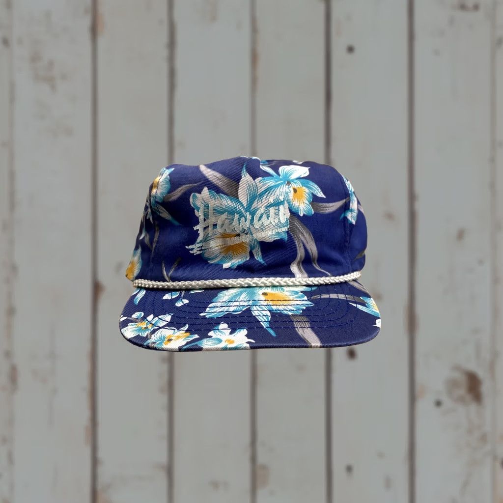 Roper VINTAGE Hawaii Spellout Rope Snapback Hat Floral 80s Denim Nissin Adjustable Unisex Adults Blue Hat Men Women Size ONE SIZE - 1 Thumbnail
