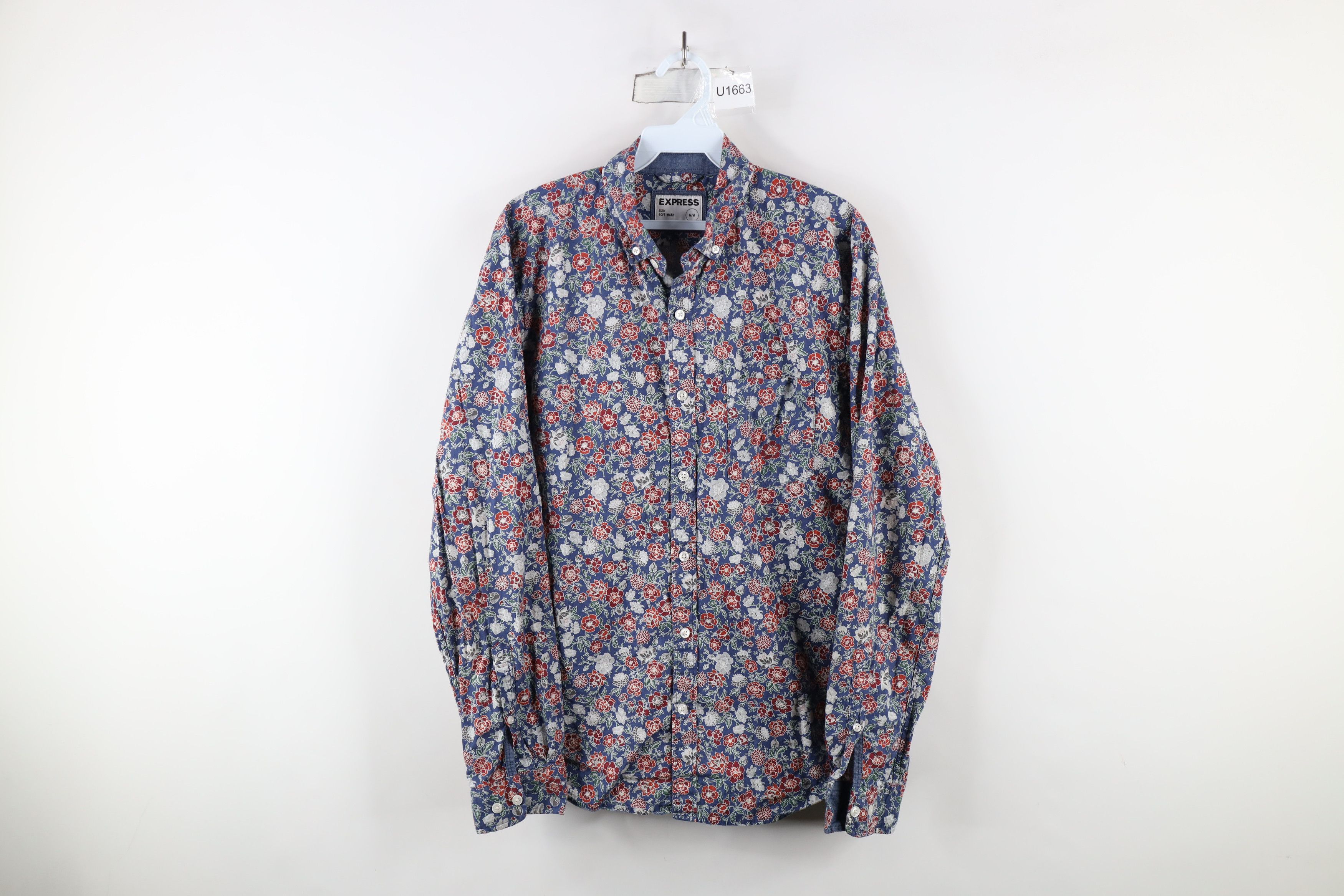 Express × Vintage Express Soft Wash Flower All Over Print Button Down Shirt Size US M / EU 48-50 / 2 - 1 Thumbnail