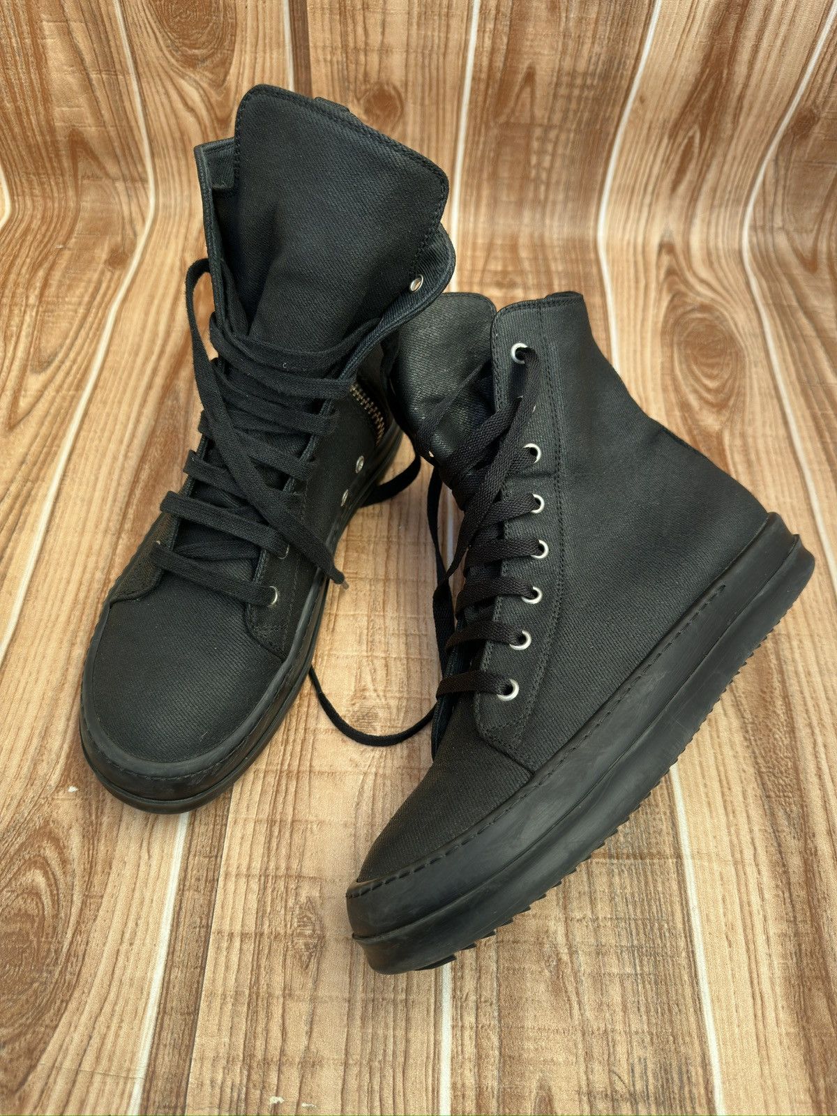 Rick Owens Rick Owens Drkshdw 2016 Black Waxed Canvas Vegan Ramones Size US 7.5 / EU 40-41 - 15 Thumbnail