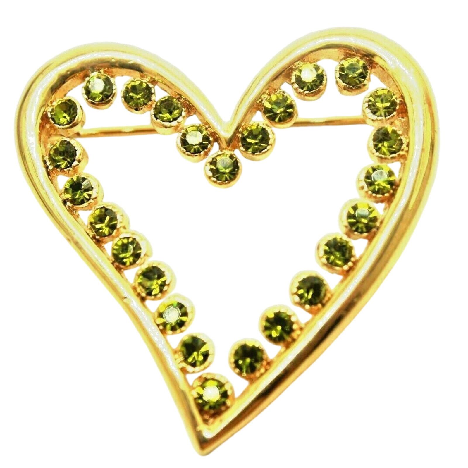 Other Faux Green Peridot Goldtone Heart Brooch Pin Size ONE SIZE - 1 Thumbnail