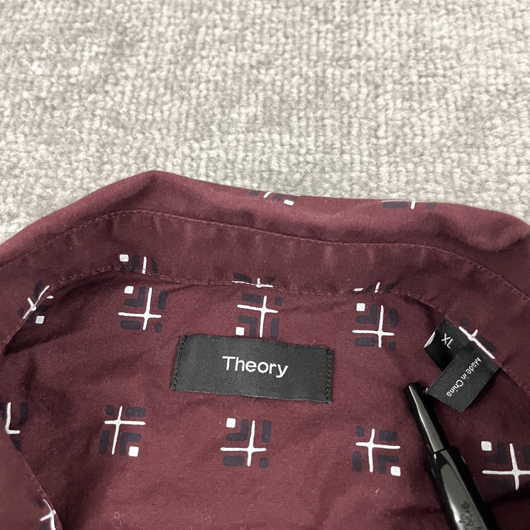 Theory Theory Shirt Mens XL Lev Cross Box Maroon Red Button-Up Long Sleeve Casual Dress Size US XL / EU 56 / 4 - 3 Thumbnail