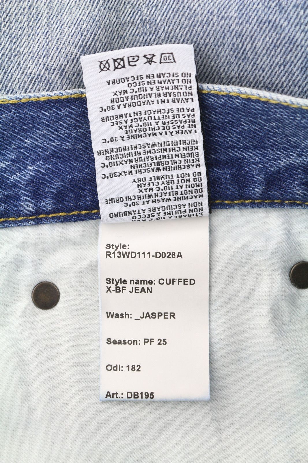 R13 CUFFED X-BF 27 Jasper Straight Whiskers Faded PF25 86662 Size 27" / US 4 / IT 40 - 9 Thumbnail