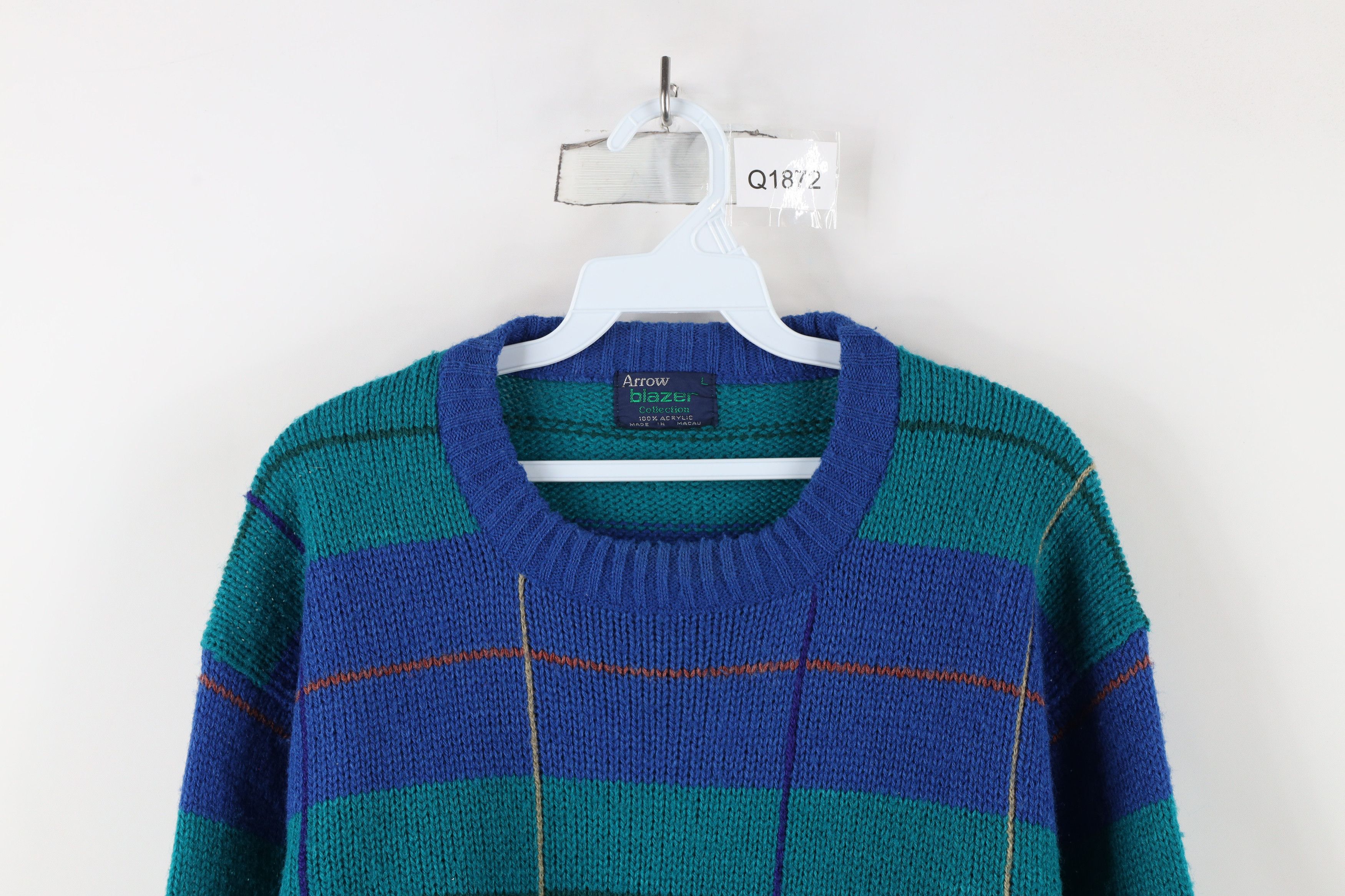 Vintage Vintage 90s Streetwear Plaid Striped Knit Crewneck Sweater Size US L / EU 52-54 / 3 - 2 Thumbnail