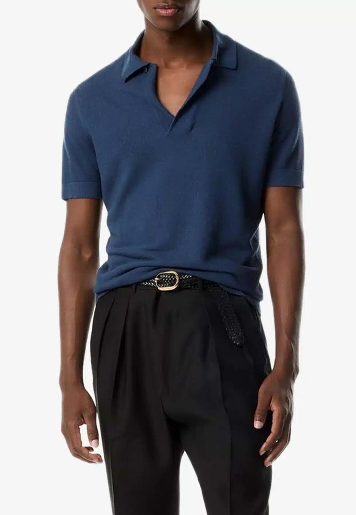 Tom Ford o1loc1c0325 KPS010 Silk Cotton Textured Polo Shirt in Blue Size US XXL / EU 58 / 5 - 2 Thumbnail