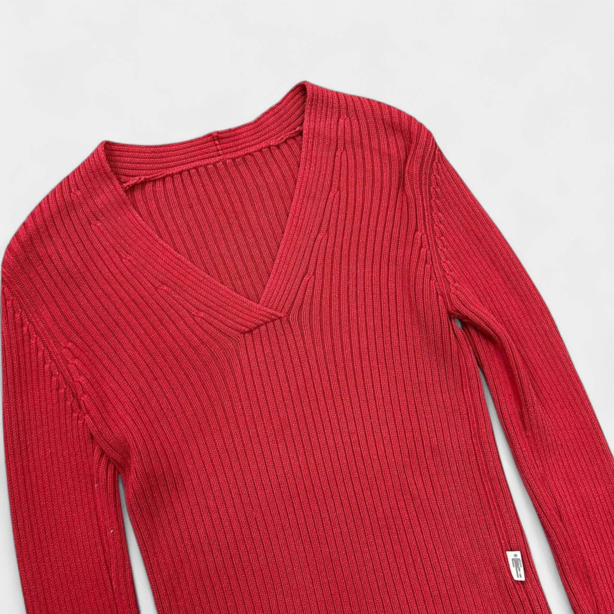 Jean Paul Gaultier Jean Paul Gaultier 90s Red V-Neck Logo Sweater Size S / US 4 / IT 40 - 3 Thumbnail