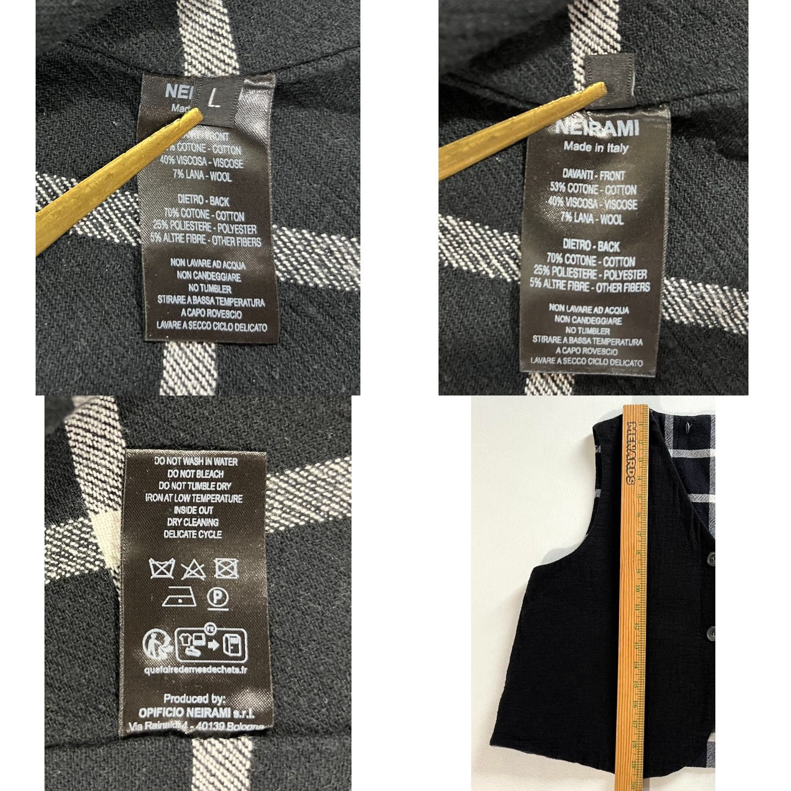 Vintage Neirami Women’s Button Front Vest Black Plaid Made in Italy Sz L Size L / US 10 / IT 46 - 8 Thumbnail
