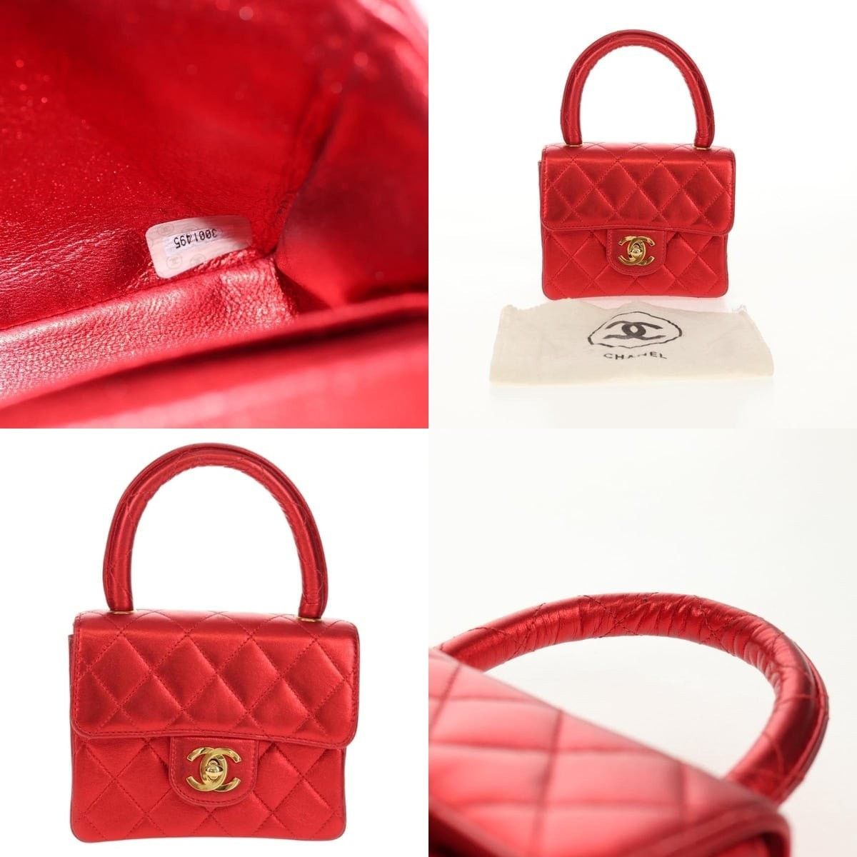 Chanel Chanel Matelasse Top Handle Handbag Leather Red Gold CC Size ONE SIZE - 5 Thumbnail
