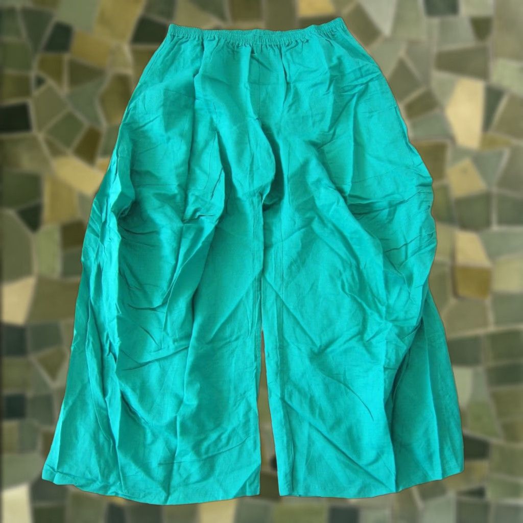 Vintage Ashro Pants Green High Rise Wide Leg Harem Lagenlook Pocket Linen Cotton Large Womens Size 36" / US 14 / IT 50 - 1 Thumbnail