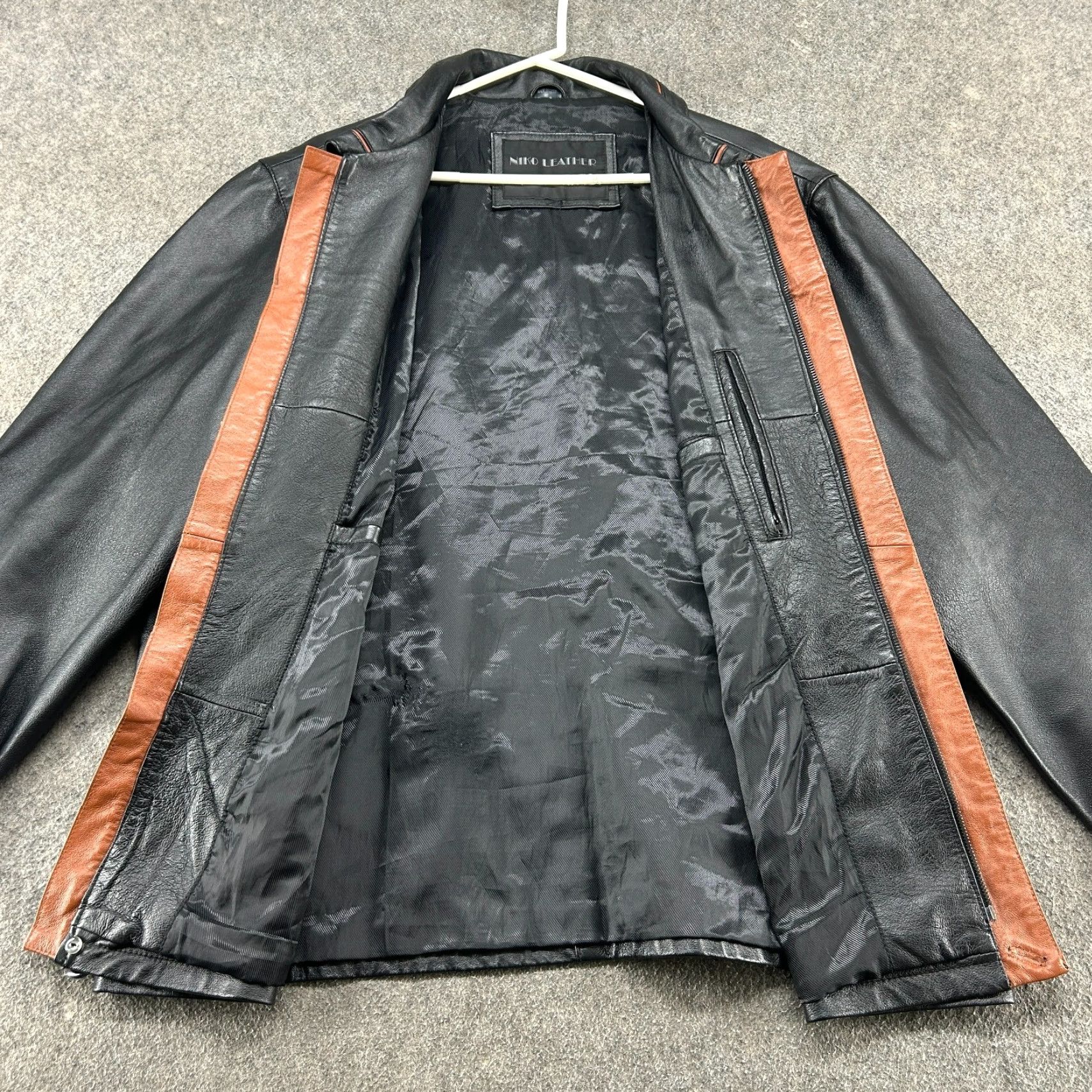 Nikon VINTAGE Niko Leather Jacket Mens XL Black Full Zip Solid 90s Jacket Size US XL / EU 56 / 4 - 2 Thumbnail