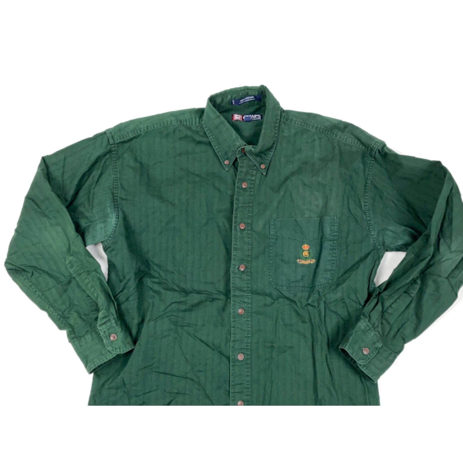 Chaps VTG Chaps Ralph Lauren Green Striped Button-Down Shirt Adult Medium Crest Embroidery 90s Mens Shirt Size US M / EU 48-50 / 2 - 3 Thumbnail