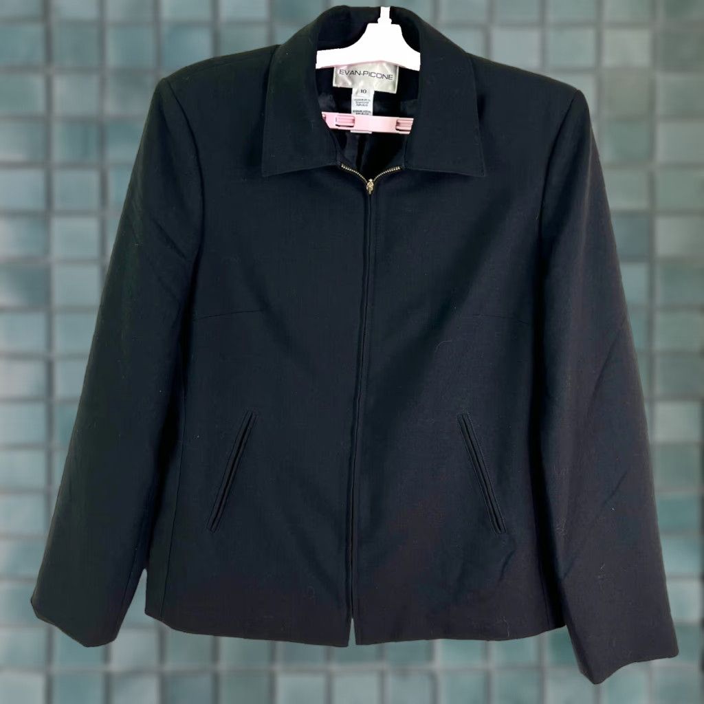 Evan Picone VINTAGE Evan Picone Full Zip Jacket Women's Size 10 Black Pockets Size L / US 10 / IT 46 - 1 Thumbnail
