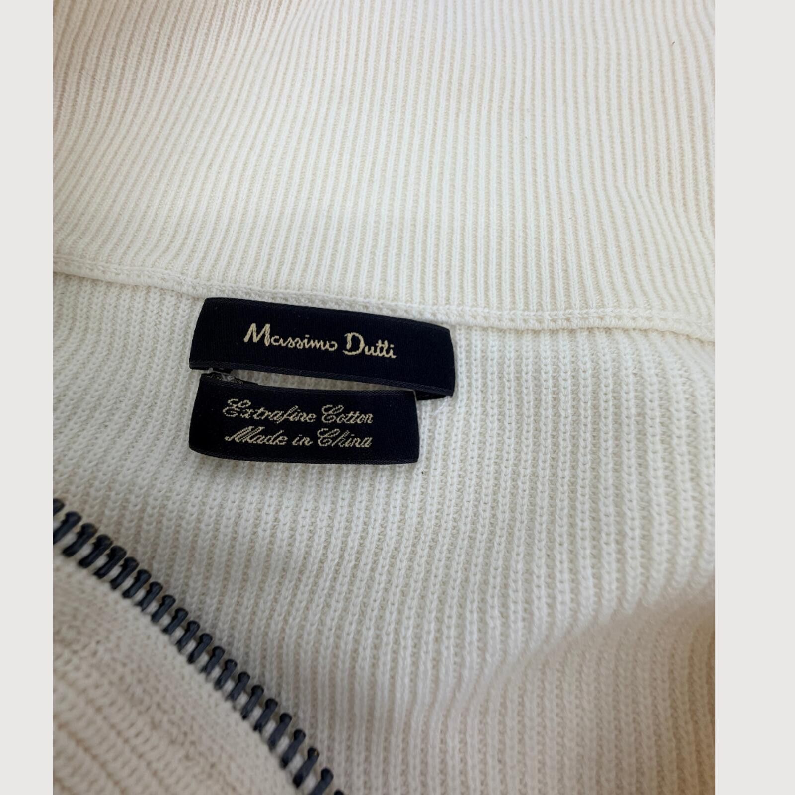 Massimo Dutti Massimo Dutti Zip Sweater Cream Striped Cotton L Size US L / EU 52-54 / 3 - 3 Thumbnail