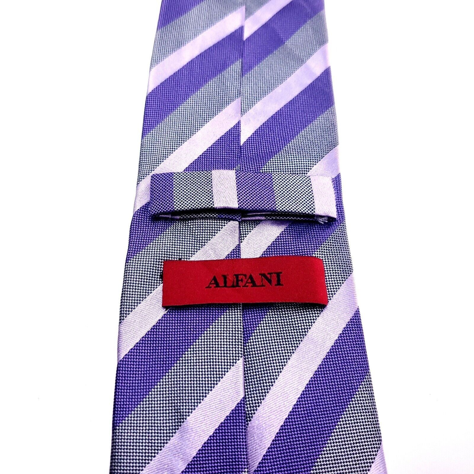 Alfani Alfani Silk Tie Purple Striped Woven Gray Skinny Size ONE SIZE - 3 Thumbnail