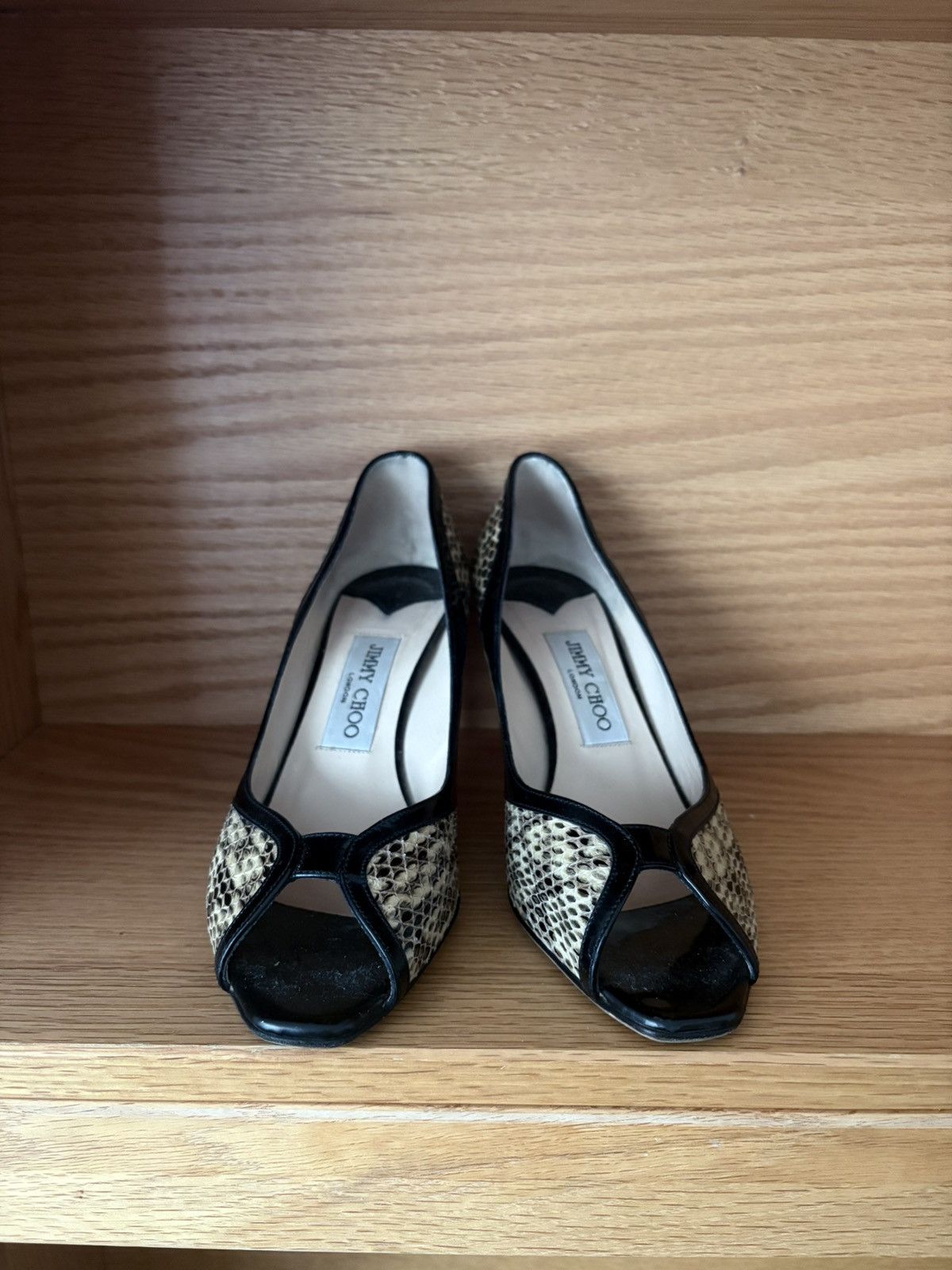Jimmy Choo Jimmy Choo Opentoe Snakeskin Pumps Size US 7.5 / IT 37.5 - 2 Thumbnail