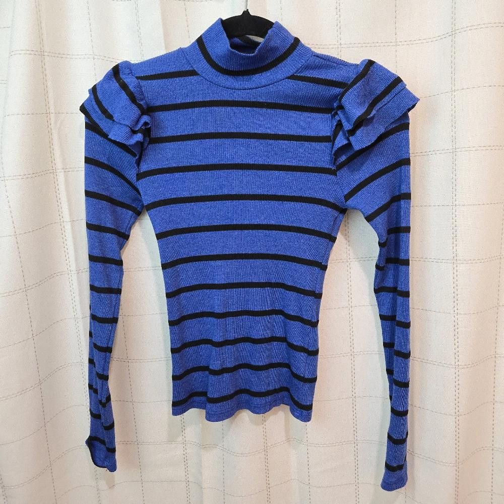 Other T.La Striped Ruffle Sleeve Top Size XXS / US 00 / IT 34 - 4 Thumbnail