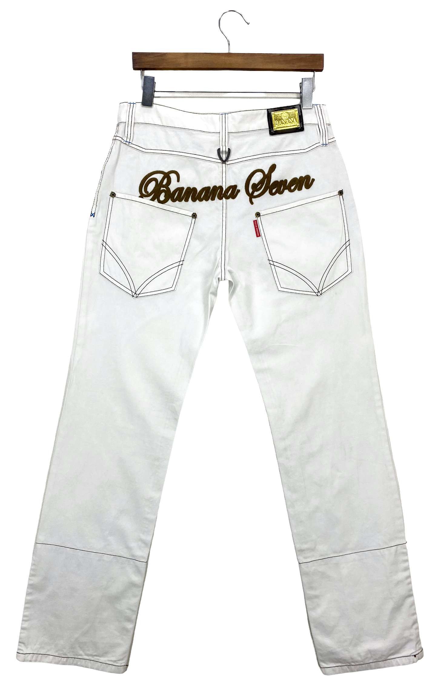 image of Rockers Banana Seven Denim Jeans Japanese Surf Jeans Pants in White, Men's (Size 31)