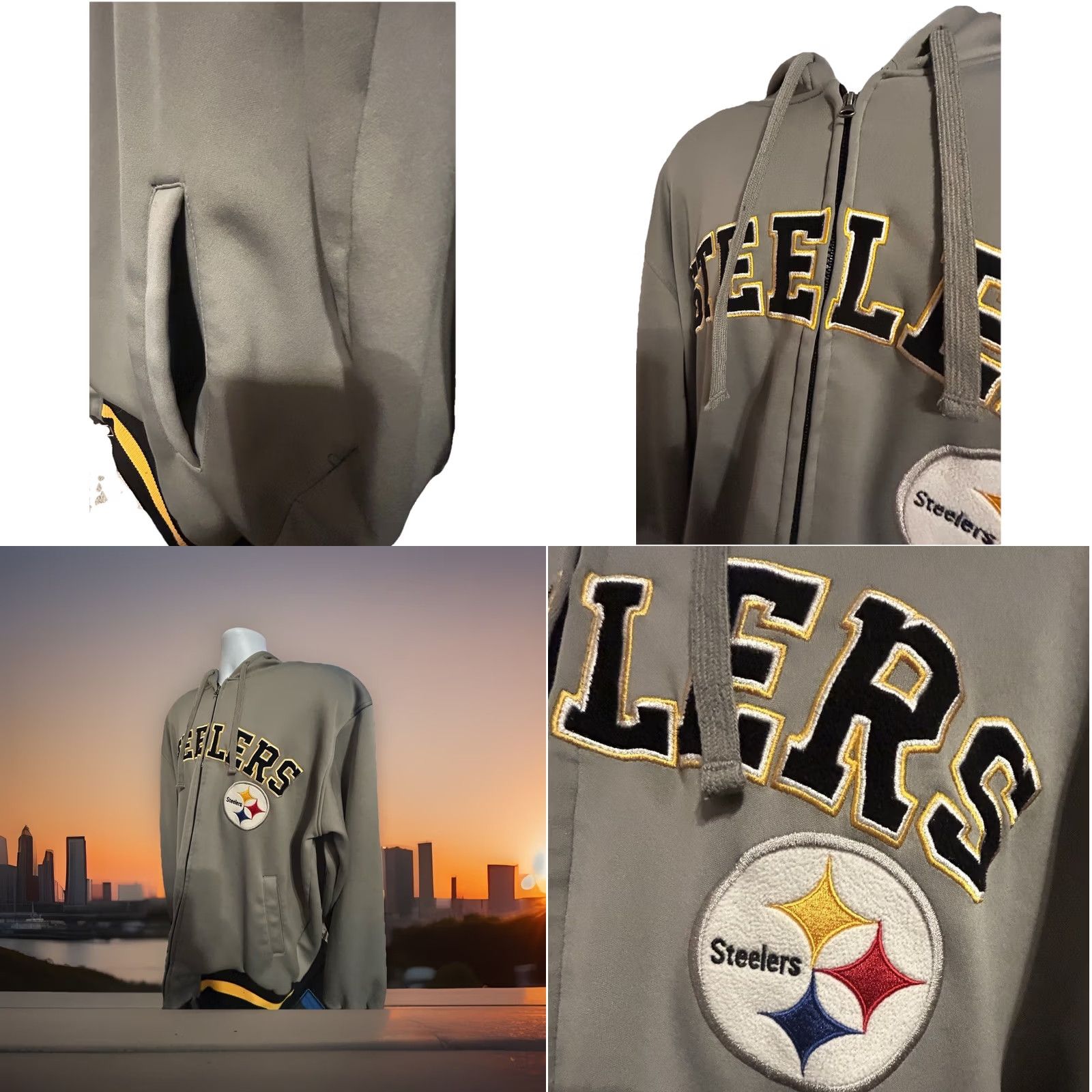 NFL NFL Pittsburgh Steelers Full Zip Hooded Jacket Men XL Gray - Pockets, Logo, Softshell, Zip, NFL Product Line Size US L / EU 52-54 / 3 - 9 Thumbnail