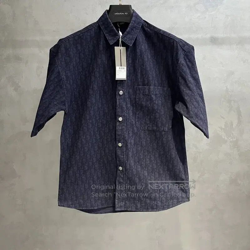 Dior Men's Blue Cotton Short Sleeve Shirt .