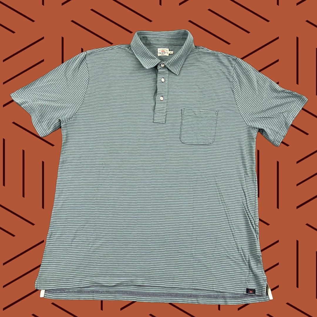 Faherty FAHERTY Polo Shirt Mens XL Green Blue Striped Preppy Beach Activewear Size US XL / EU 56 / 4 - 1 Thumbnail