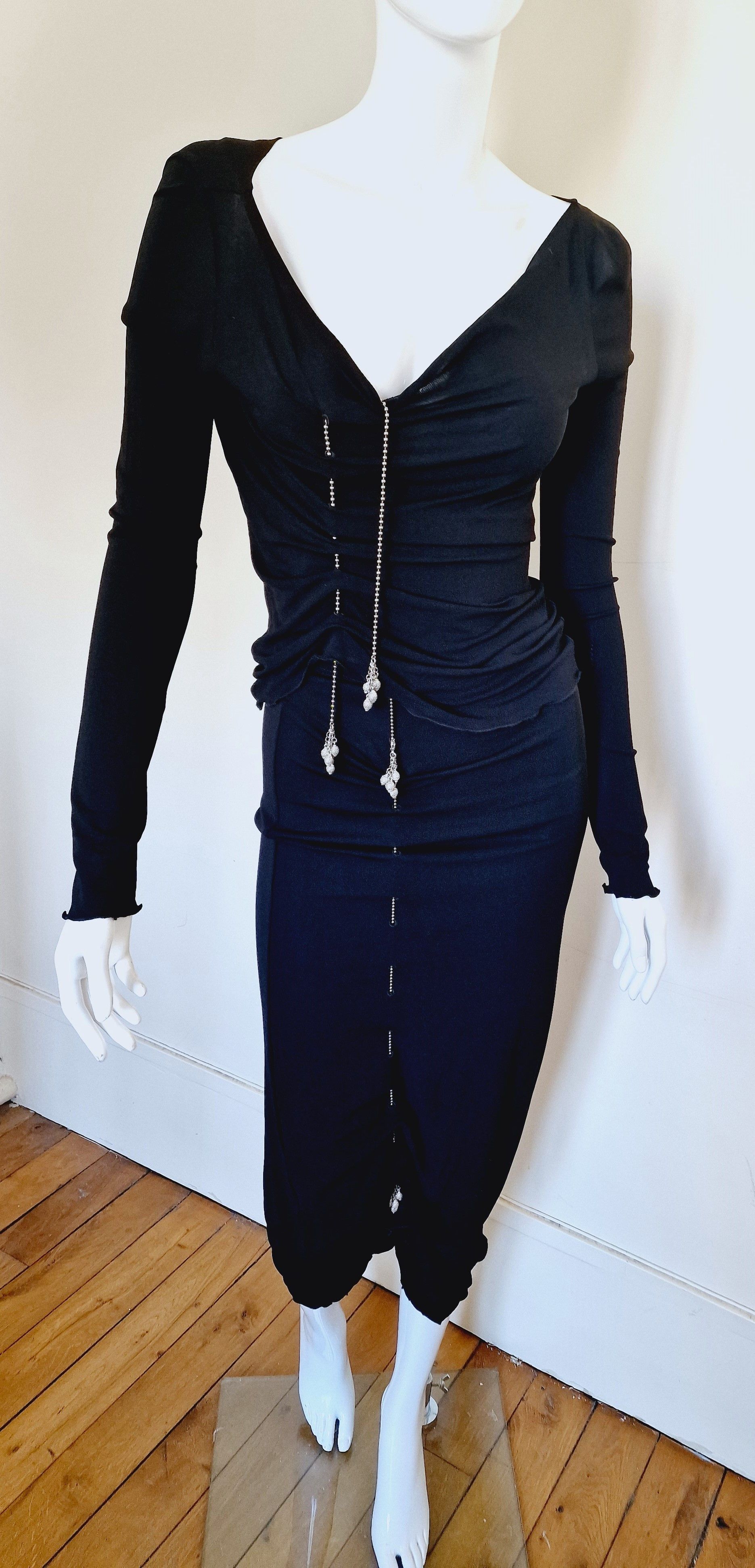 Jean Paul Gaultier Jean Paul Gaultier Silver Chain Lace Up Black Large Dress Size L / US 10 / IT 46 - 2 Thumbnail
