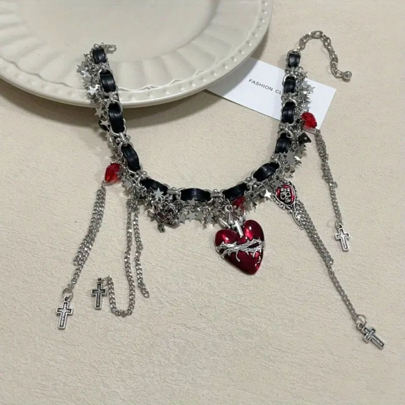 Other Got Emo Punk Style Choker Necklace w/ Heart, Skull, Cross Size ONE SIZE - 8 Thumbnail