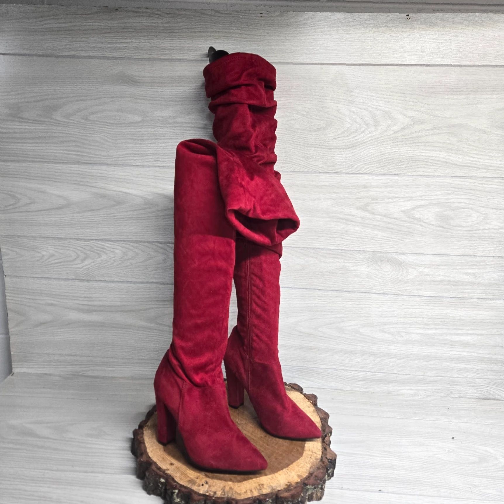Vintage Bamboo Solid Red 4” Thigh High Heels Madam Adult Women's Size 10 Bamboo Pump Shoe Red 10 Women Womens Heel Size US 10 / IT 40 - 2 Thumbnail