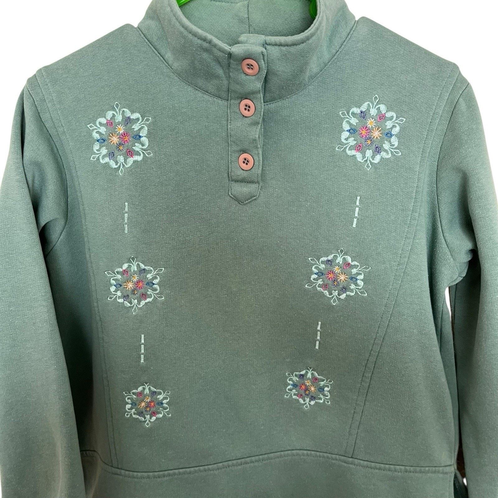 Vintage Vintage Green Floral Embroidered 1/4 Button Sweatshirt Size S / US 4 / IT 40 - 3 Thumbnail