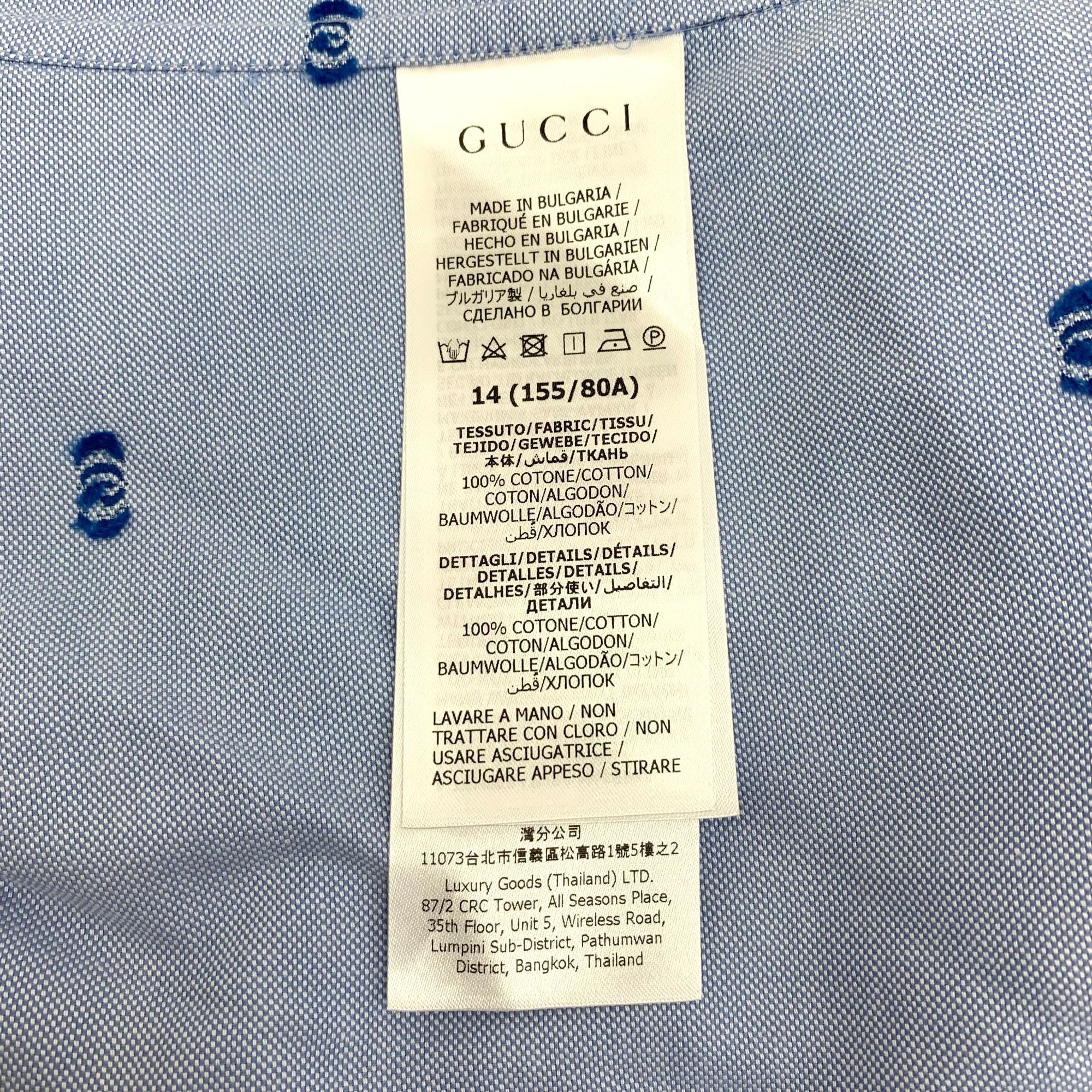 Gucci Gucci Light Blue Double G Jacquard Cotton Long-Sleeve Shirt Size XS / US 0-2 / IT 36-38 - 3 Thumbnail