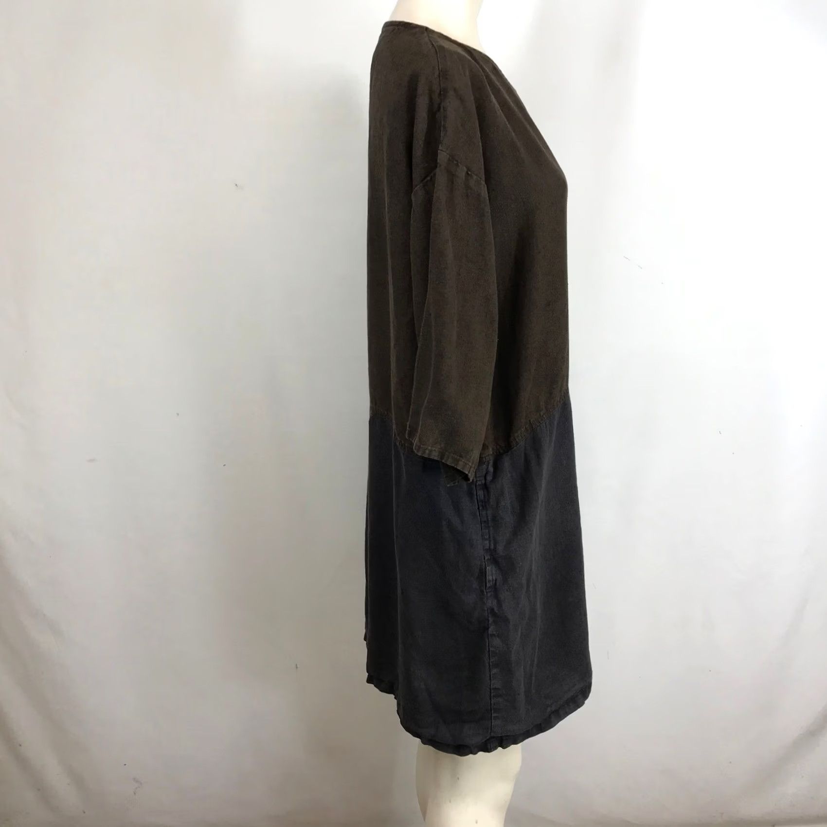Vintage fog linen work Linen Dress Midi Casual V-Neck Brown 3/4 Sleeve Women Size ONE SIZE - 4 Thumbnail