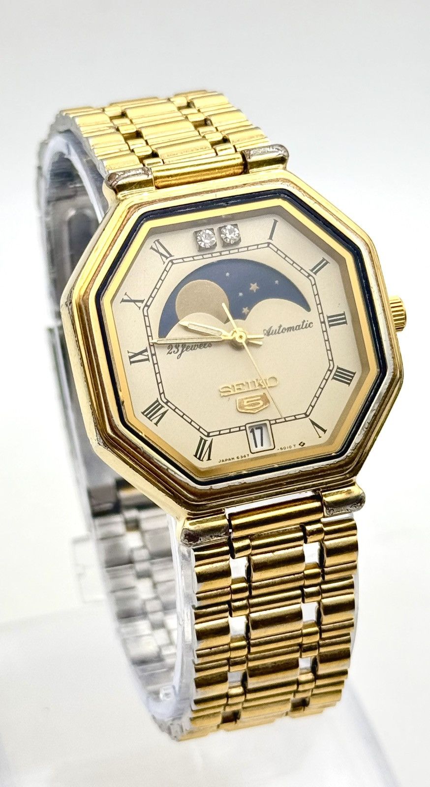 Jewelry x Seiko 6347-5010 Moonphase Automatic Vintage Wristwatch in Silver, Men's (Size 36)