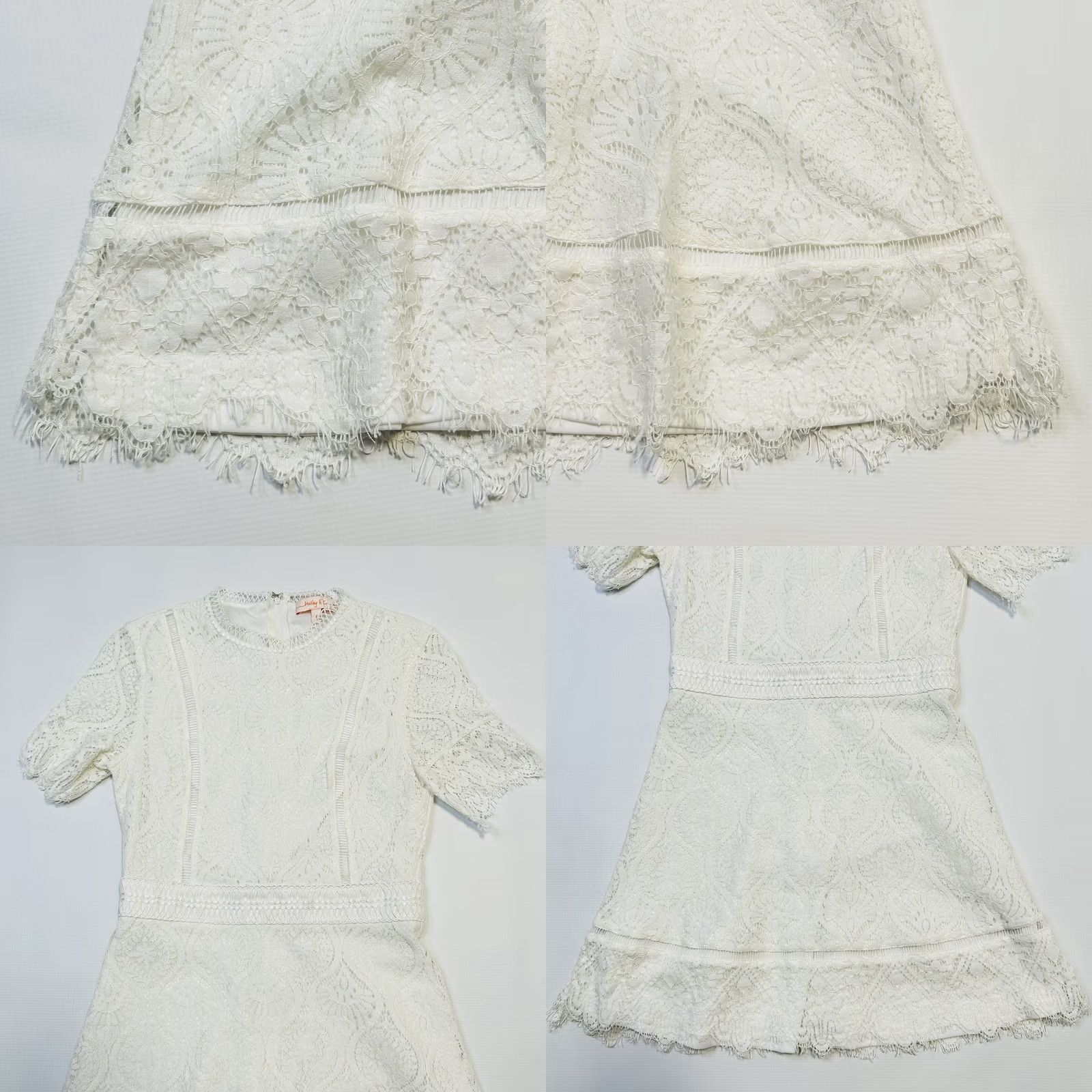 CO Hailey Co Boutique White Lace Event Dress Women Size S Cap Sleeve Crew Neck A-Line Mini Lined Short Sleeve Party Wedding 100% GENUINE Size S / US 4 / IT 40 - 8 Thumbnail