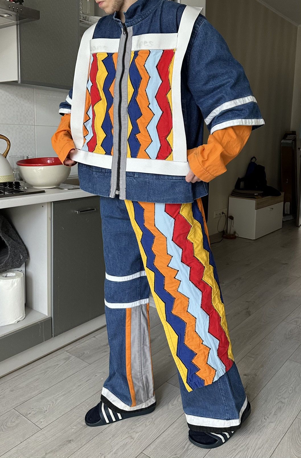 Coachella Vintage Handmade Guano Apes Carnival Denim Costume Suit Size US XL / EU 56 / 4 - 2 Thumbnail