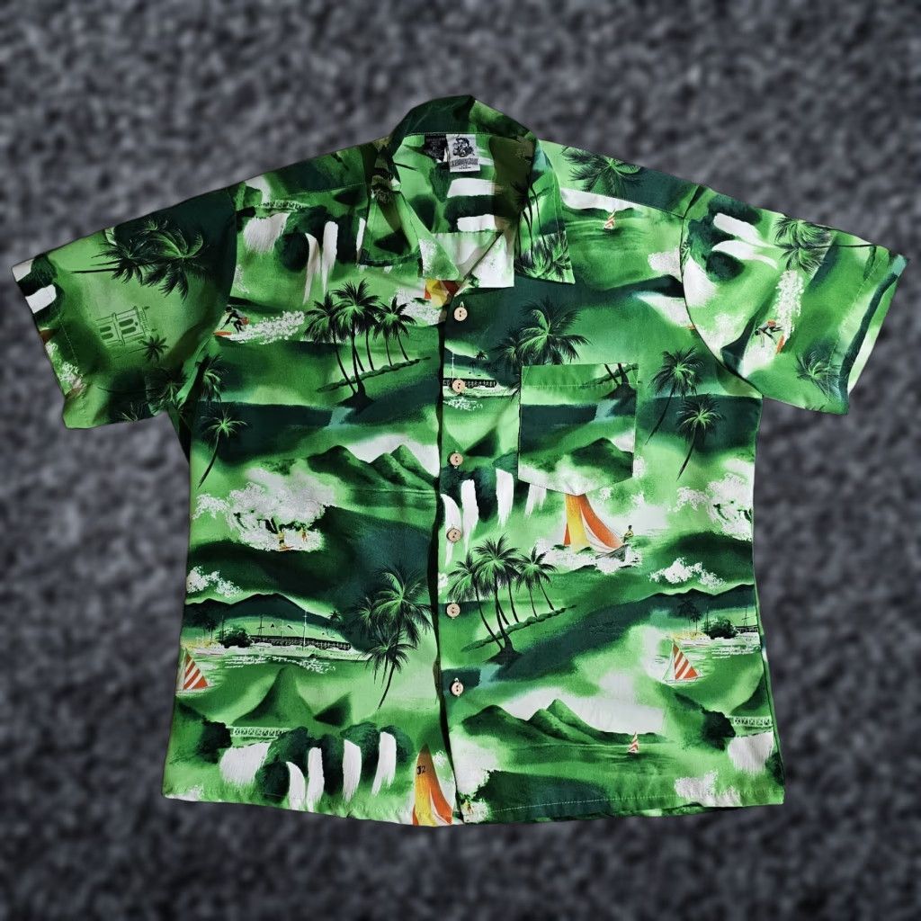 Vintage Kennington LTD California Retro Hawaiian Aloha Camp Shirt Men's XL Green Size US XL / EU 56 / 4 - 1 Thumbnail