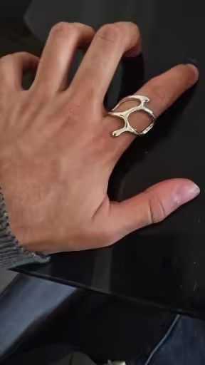 Jewelry Sculptural Bypass Ring - Silver Adjustable Open-Front Band Size ONE SIZE - 1 Thumbnail