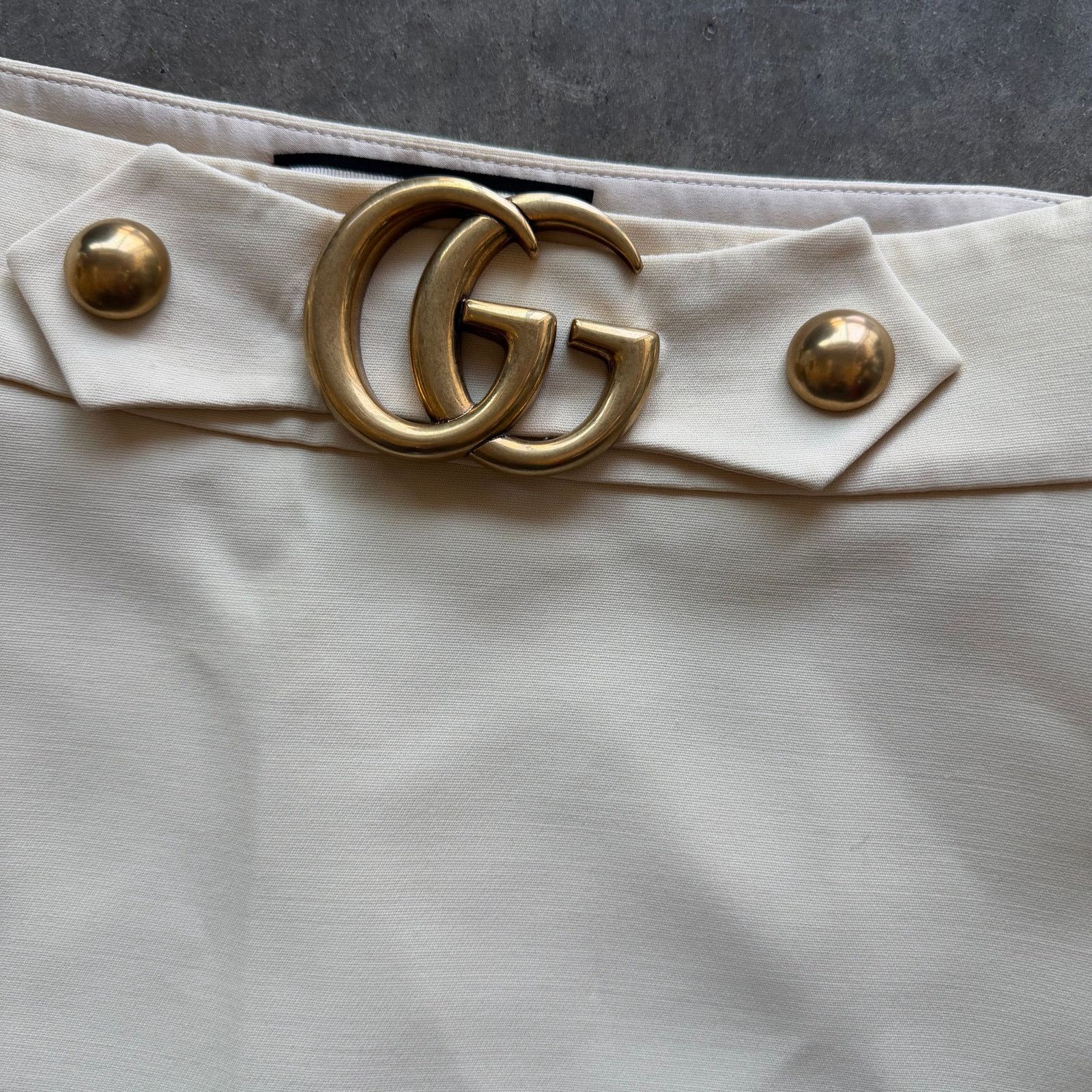 Gucci Ecru Wool Marmont GG Buckle Skirt XS