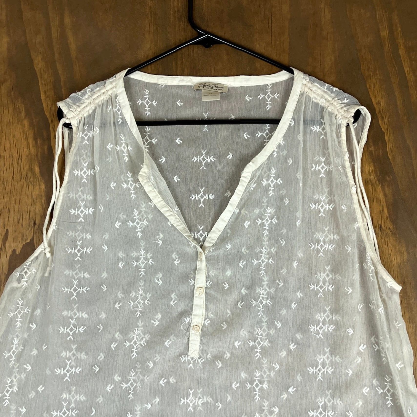Lucky Brand Lucky Brand Tank Top Womens Ivory Sheer Embroidered Button V-Neck XL Blouse Sleeveless Knit Polyester Casual Boho Solid Lightweight Women Size XL / US 12-14 / IT 48-50 - 2 Thumbnail