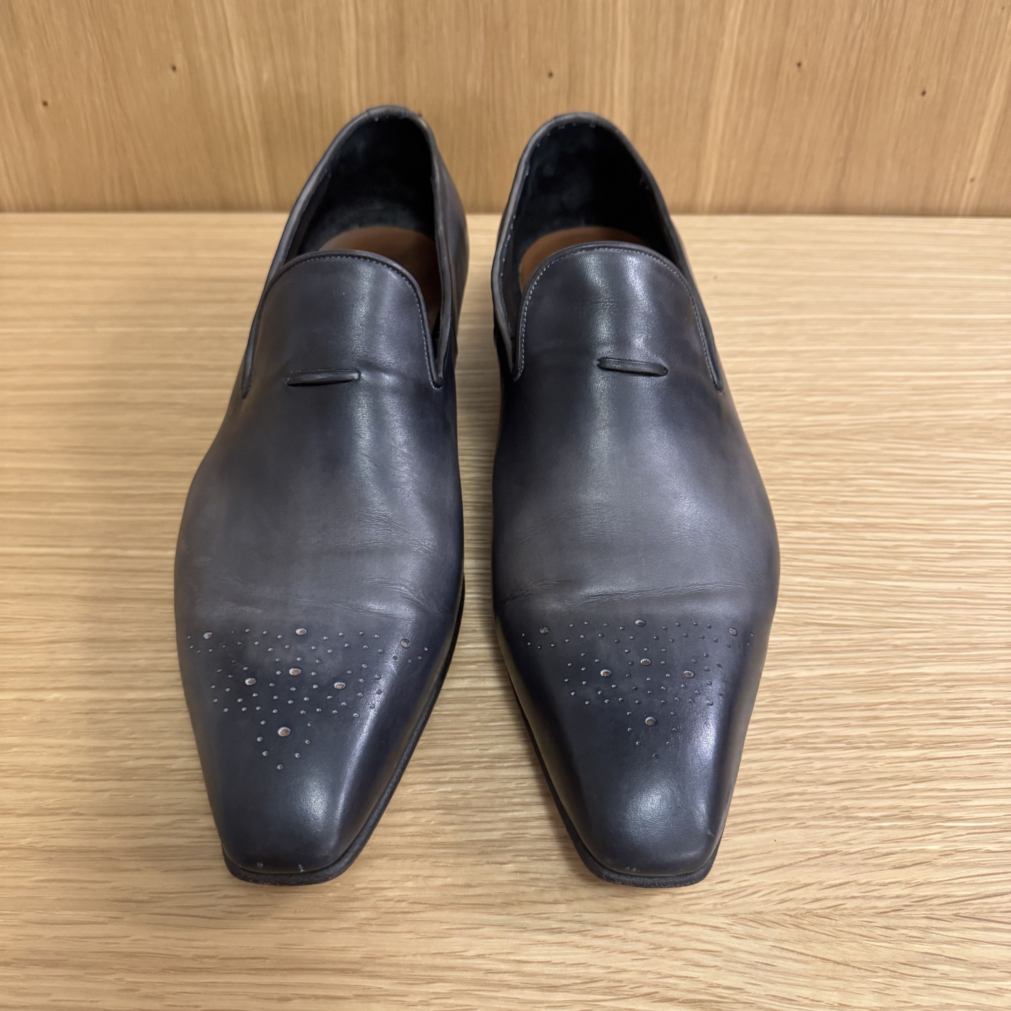 Caulincourt Paris Mens Gray Ombré Leather Loafers, US 11.5