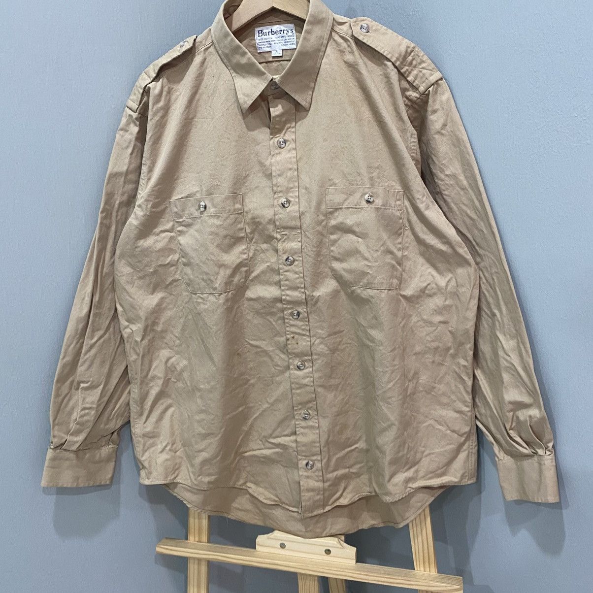 Burberry Vintage Burberrys Khaki Military Safari Work Shirt Epaulets Size US XL / EU 56 / 4 - 4 Thumbnail