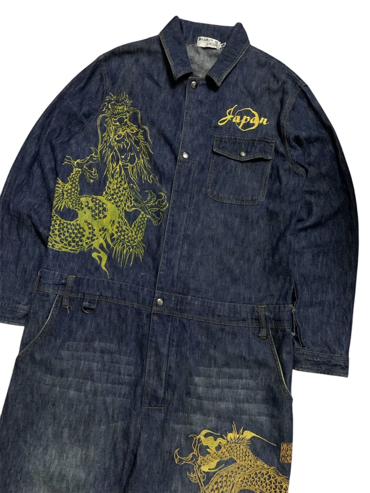Karakuri Tamashii Vtg Japanese Sukajan Dragon Overall Denim Size US 43 - 4 Thumbnail
