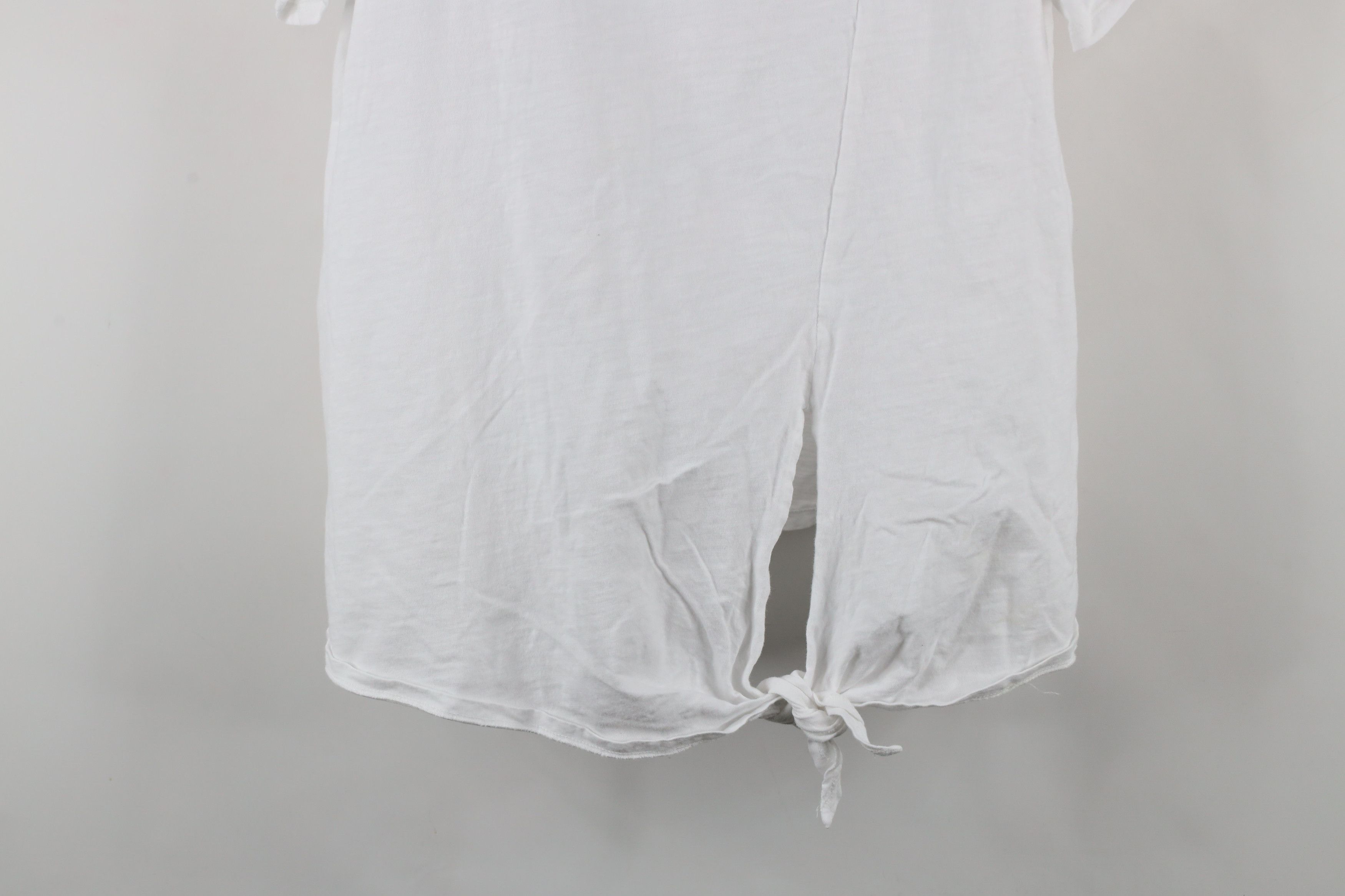 Eileen Fisher × Vintage Eileen Fisher Organic Cotton Knit Tie Bottom T-Shirt White Size L / US 10 / IT 46 - 3 Thumbnail