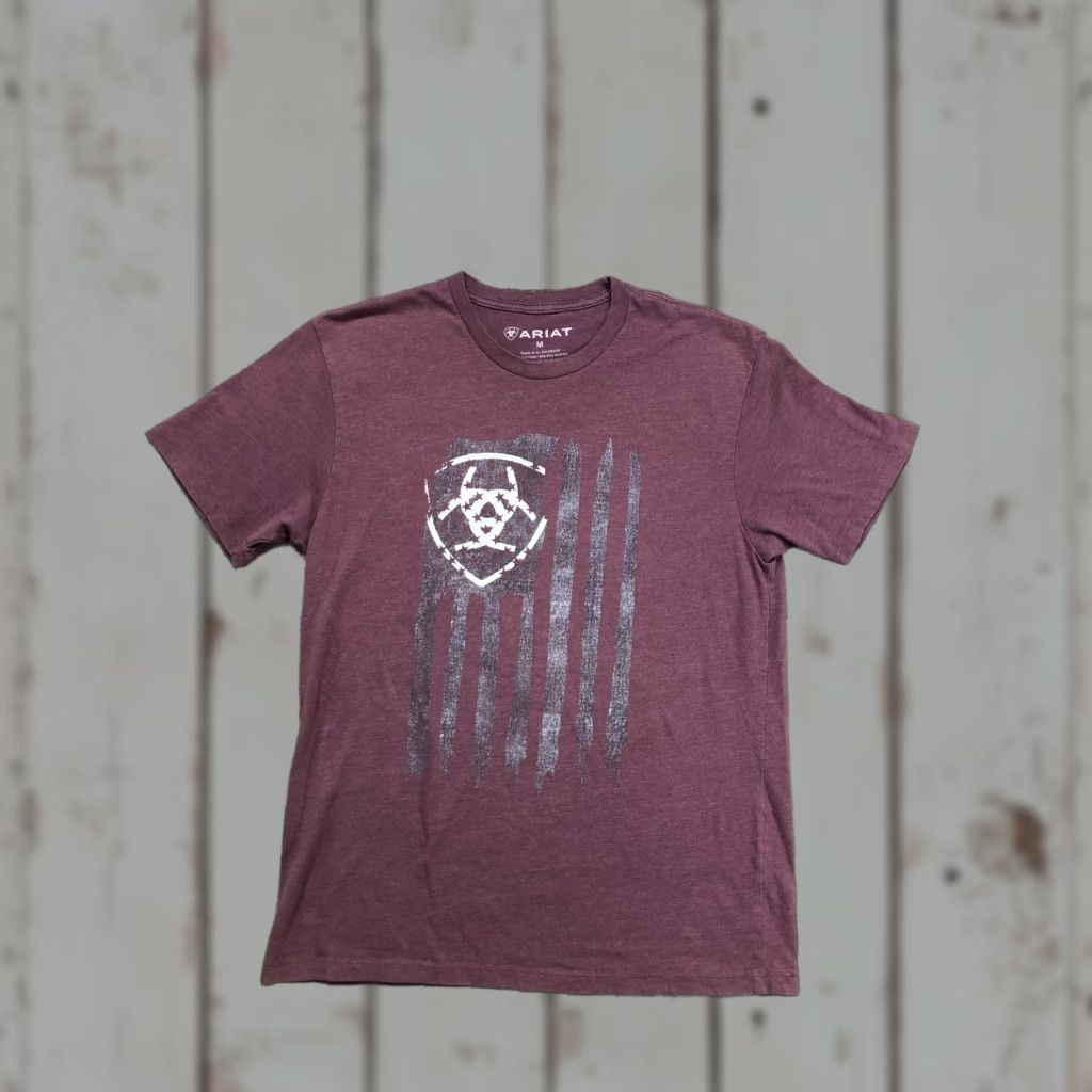 Ariat Ariat Shirt Mens M Red Flag Graphic Tee Patriotic Tagless Short Sleeve Crew Neck Front Shield Logo Print Shirts Mens Spring Summer Fall Boys Mens? Size US M / EU 48-50 / 2 - 1 Thumbnail