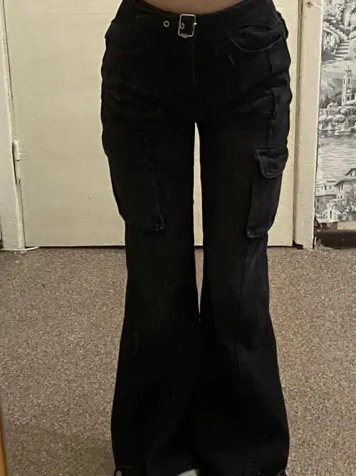 Designer × Japanese Brand Black Flare Slim Jeans Multiple Pockets Size US 34 / EU 50 - 4 Thumbnail