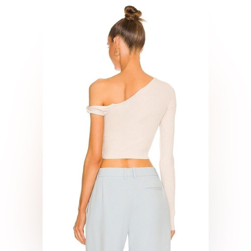 REVOLVE Silk Ivory Twist Sweater | Revolve Shae One Sleeve | Large Size L / US 10 / IT 46 - 2 Thumbnail