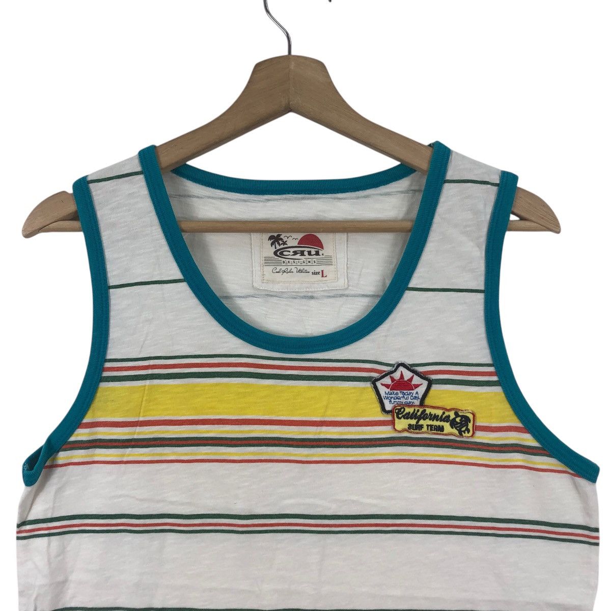 Vintage CRU DESIGNS CALIFORNIA Surf Team Striped Tank Top Tee Shirt Size US L / EU 52-54 / 3 - 2 Thumbnail