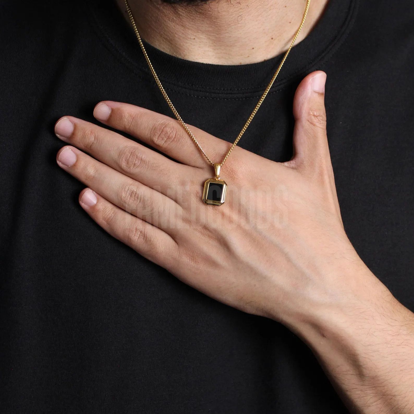 Jewelry Gold Mini Onyx Pendant Necklace Size ONE SIZE - 2 Thumbnail