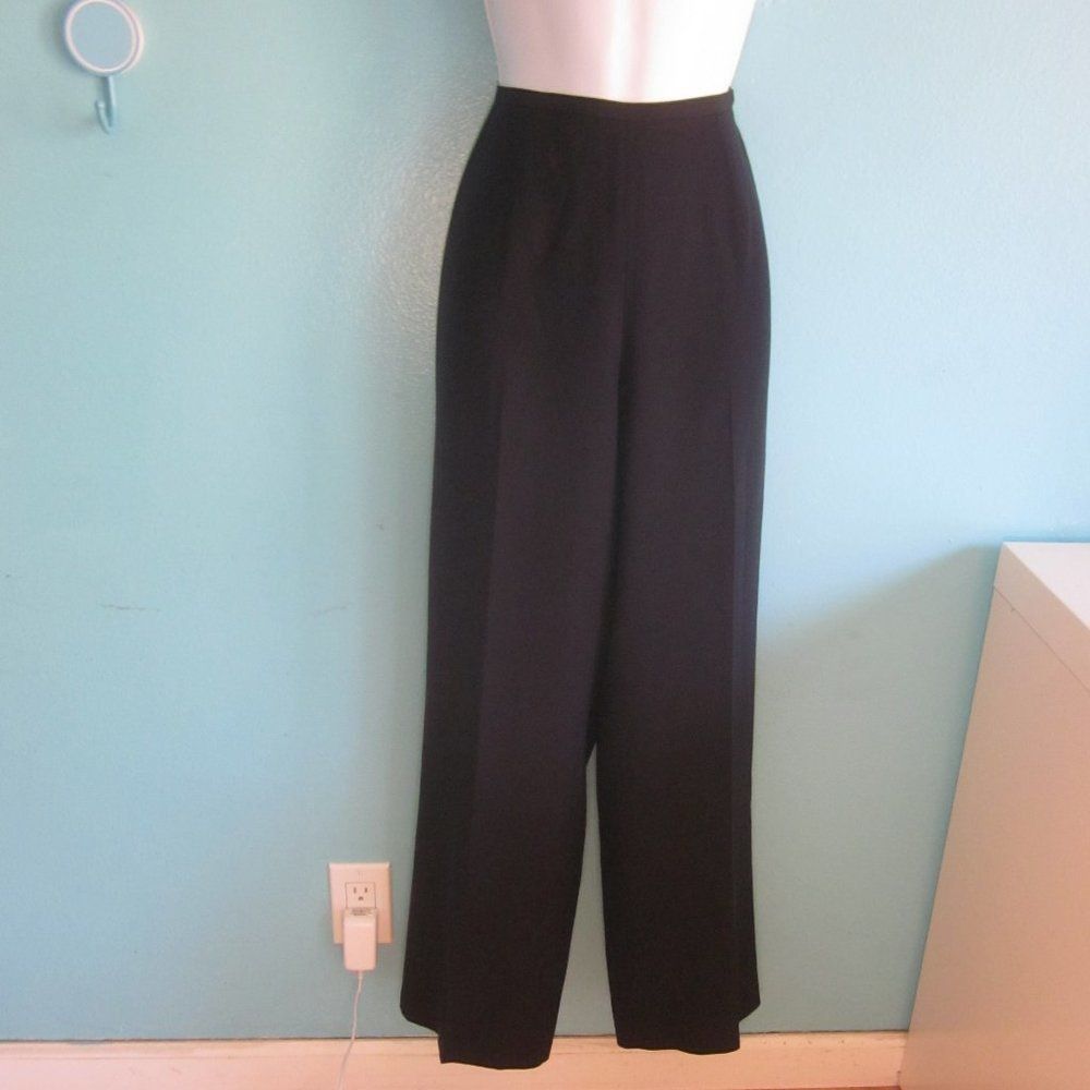 Good Worth & Co. Worth Silk Wide Leg Trousers Black/ Very Dark Navy Blue Drap Size 28" / US 6 / IT 42 - 7 Thumbnail